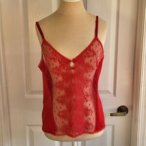 Vintage Vanity Fair Red‎ Camisole Sheer Lace Front Lingerie Made In The USA